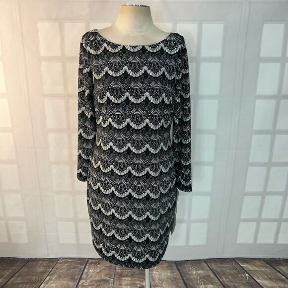 Jessica Howard NWT 3/4 sleeve black and white print sheath dress size 14p - Picture 1 of 7